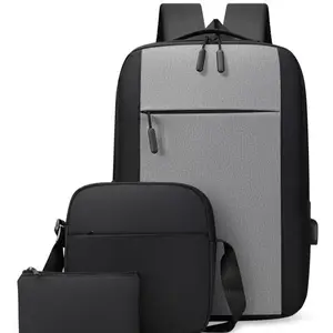 Mochila de tres piezas conjunto con logotipo portátil de negocios USB computadora bolsa de viaje mochila estudiante mochila escolar caso