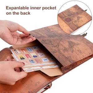 Diario di Viaggio Vintage in Pelle con Design Mappa del Mondo, Chiusura in Rame e Tasca Espandibile, Album Fotografico - Product Image 4