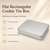 Boîte à biscuits rectangulaire plate avec couvercle à charnière, emballage métallique pour biscuits, vente en gros