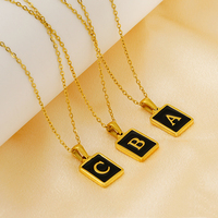 Collar de Moda con Colgante Cuadrado de Letras Iniciales del Alfabeto, Concha Rosa, Chapado en Oro de 18K, Acero Inoxidable, Joyería para Mujer