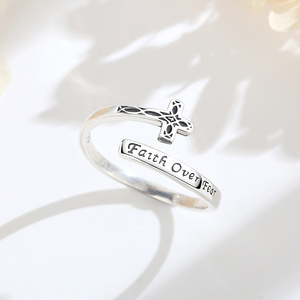 Anello Changda 'Faith Over Fear', Anelli con Croce Celtica, Gioiello in Argento Sterling 925, Regolabile, Simbolo di Speranza, Amore ed Eternità - Product Image 5
