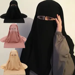 Mới Nhất Hồi Giáo Thoáng Khí Hai Lớp Voan Mạng Che Mặt Đầy Đủ Bìa khiêm tốn Hồi Giáo Quần Áo Phụ Nữ Jilbab Cầu Nguyện Burqa Niqab