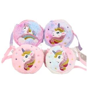 Excellente conception 	 Sac à bandoulière en peluche licorne mignon, sac à bandoulière pour petite fille, dessin animé, fermeture éclair, réutilisable - Product Image 1