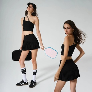 Custom Summer Anti-UV Striped Skirt <b>Set</b> Lightweight Breathable Asymmetric Cut Bra Pleated Sports Skirt Tennis Skirt - Product Image 1