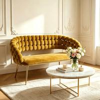 Nouveau Canapé en Velours 3D à Dossier Capitonnée Effet Bulle 2026 avec Pieds en Métal Doré pour Salon, Hall d'Hôtel, Café