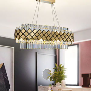 Lustre suspendu en cristal, design Art déco, disponible en gris argent et en jaune or, luminaire décoratif d'intérieur, idéal pour un salon, une cuisine ou une entrée - Product Image 3