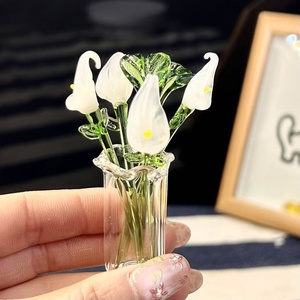 Florero Pequeño de Cristal Artificial con Cinco Pétalos, Ramo de Flores de <span class=keywords><strong>Lirio</strong></span> de Agua y Tulipán, Adorno Decorativo para Mesa, Regalo Esmaltado - Product Image 2