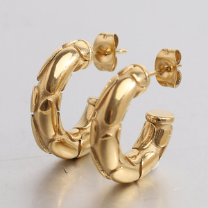 Boucles d'oreilles créoles tendance 5MM en acier doré, forme C épaisse, pour femme, bijoux de fête - Product Image 1