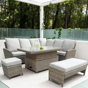Conjunto de Sofás Seccionales de Ratán Gris Claro para Exteriores con Mesa Rectangular Elevable |   Muebles de Patio para Jardín Junto a la Piscina en Colores Personalizados - Product Image 1