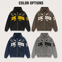 IKDEER Sweat à capuche zippé personnalisé en molleton délavé avec lettres, idéal pour la course, le streetwear et les tenues quotidiennes