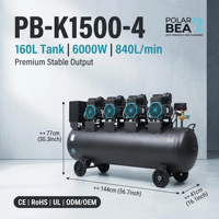 Compresor de Aire Silencioso Sin Aceite POLAR BEAR 50L/120L/160L Doble/Cuatro Cilindros 3000W-6000W 220-240V 2800rpm 8Bar Industrial