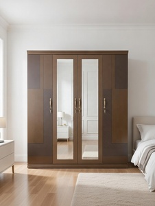 Nouvelle Armoire en Acier 2025, 4 Portes, Motif Vague Doré, Panneau Miroir, Penderie Métallique Blanche - Product Image 1