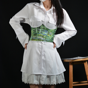 Short Oil Print <b>Underbust</b> <b>Corset</b> Top with 13 Plastic Bones and Adjustable Lace Up Back for Gothic Vintage Fashion Styling - Product Image 2