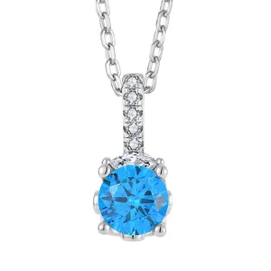Custom Minimalist Stone 925 Sterling Silver Pendant Jewelry Zircon Deep Blue Birthstone Women Necklaces