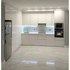 Armário de cozinha em laca moderno para casa, design de ilha em cor branca, fabricante profissional
