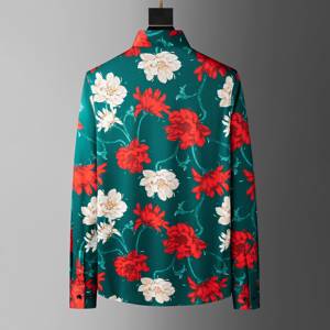 Camicia Floreale da Uomo Vintage Antirughe Traspirante a Maniche Lunghe in <span class=keywords><strong>Verde</strong></span> <span class=keywords><strong>Smeraldo</strong></span> e Rosso Intenso per un Design Vibrante e Alla Moda - Product Image 2