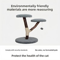 Arbre à chat en bois massif intégré avec niche douillette en bois de fruit, griffoir recouvert de jute, plateforme de saut, style épuré MR52