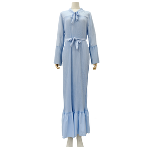 Ropa musulmana Turquía sólido islámico largo vestido con cinturón mujeres Dubai Abaya cuello redondo vestido modesto - Product Image 1