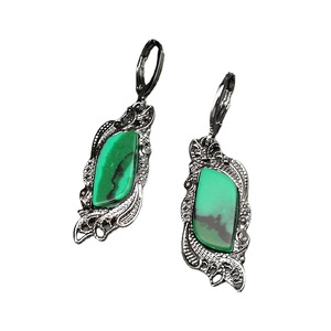 Orecchini Pendenti Vintage con Fiore in Malachite Intagliata e Opale, Gioielli in Stile Bohémien con Pietre Preziose per Donne - Product Image 5