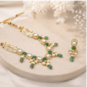 Juego de Collar de Perlas y Esmeraldas de Plata 925 de Lujo, Joyería Nupcial Tradicional con Diseño Floral para Mujer, Joyería de Boda - Product Image 4