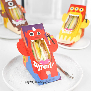 Boîte en papier kraft pliable pour emballage de sandwich pour enfants, impression personnalisée, design mignon de monstre, qualité alimentaire - Product Image 4