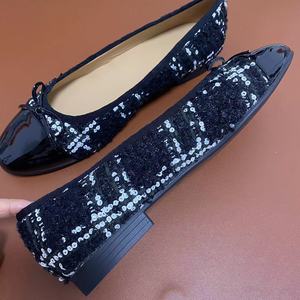 Zapatos Planos de Piel de Cordero 100% para Mujer, Cordillas con Lentejuelas, Zapatos de Ballet, Mocasines para Niñas, Punta Redonda, con Lazo, de Fábrica - Product Image 2