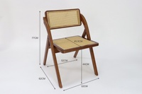 Chaise pliante en bois, assise et dossier en rotin naturel, structure en bois massif, chaise pliante pour salle à manger, terrasse, café