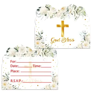 성찬례 꽃 십자가 아기 소녀 어린이 테마 파티 초대 카드