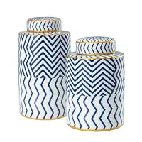 Abstracte Eenvoud Slaapkamer Home Decoratieve Craft Jar Keramische Blauwe Lijn Patroon Bloem Vaas