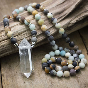 Collier perlé d'amazonite mat <span class=keywords><strong>BD</strong></span>-A159, 108 perles Mala, perles de cristal à Double Quartz nouée, perles de prière de Yoga - Product Image 4