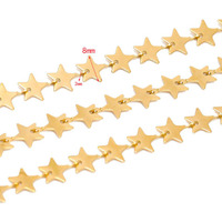 Cadena de Eslabones de Estrella de Acero Inoxidable a Granel en Bobina, Cadena de Eslabones de Estrellas con Cable PVD Dorado para Fabricación de Joyas, Proveedor de Fornituras de Cadena