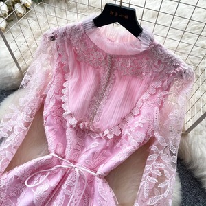 Robe de bureau de qualité supérieure, design coréen, solide, respirante, maxi, manches longues, coupe ajustée, taille haute, mélange polyester et élasthanne - Product Image 5