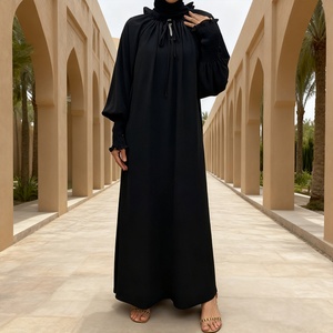 Only 9.9USD Muslim Women's A-line <b>Abaya</b> Dress Simple <b>Plain</b> Color with Adjustable Neck and Frill Elasticated Cuff 6 Colors (6764) - Product Image 1