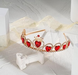 Coeur rouge diadème strass couronne coiffure reine des coeurs couronne en or pour filles mariage saint valentin fête des mères - Product Image 3