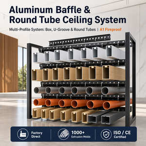 Sistema de Techo de Celosía de Aluminio A1 Ignífugo, Tubo Redondo Metálico y Paneles de Listones para Oficina - Product Image 1