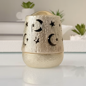 Brûleur Bakhoor moderne en laiton doré avec croissant de lune et étoile découpé Porte-encens décoratif pour l'Aïd et le Ramadan - Product Image 1