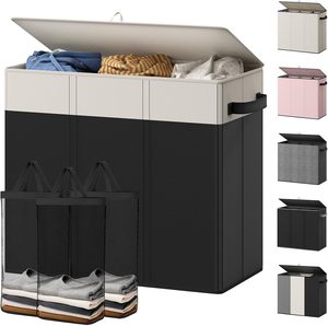 Panier à linge robuste de 190 L avec 3 sacs amovibles, panier à linge pour vêtements sales avec couvercle - Product Image 1