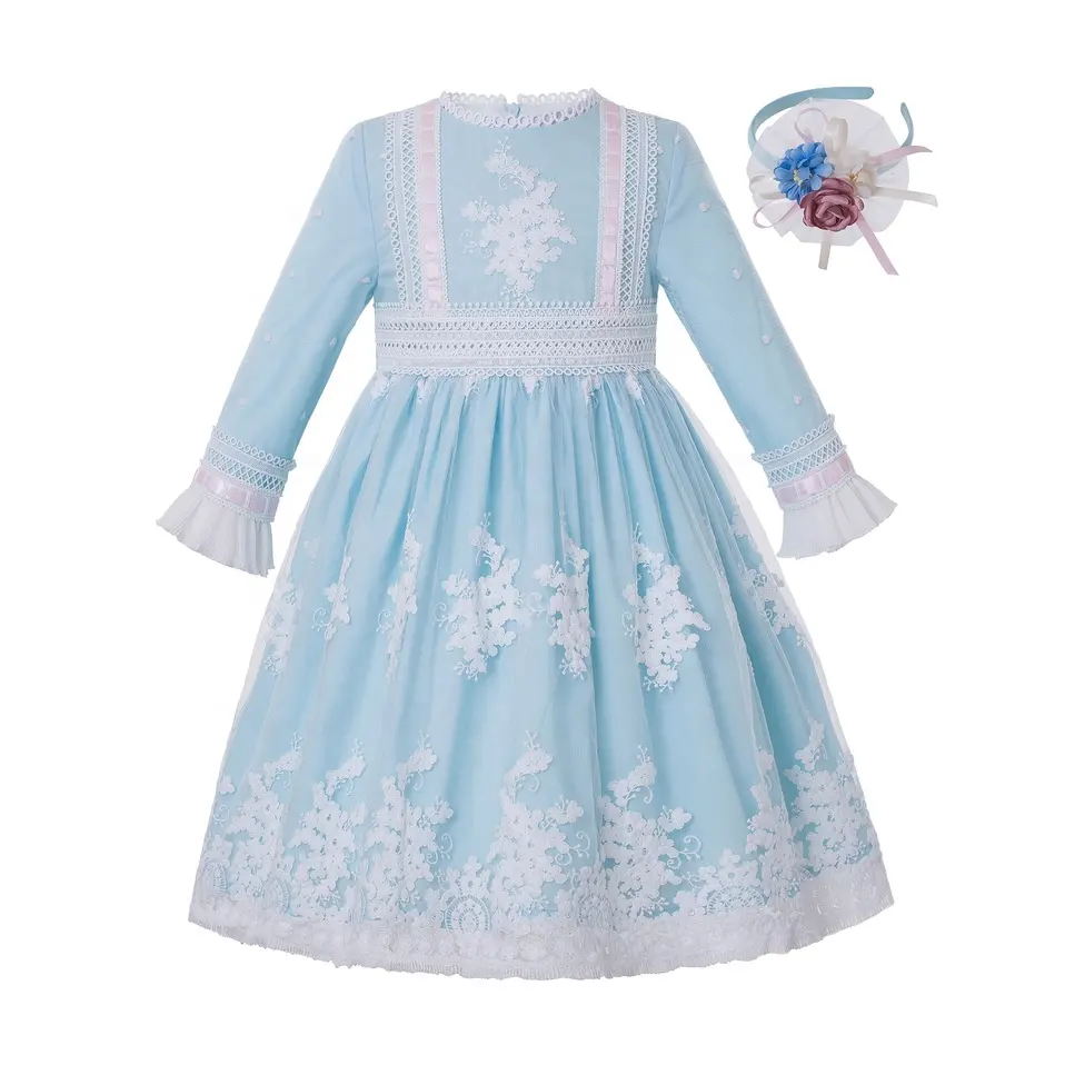 PETTIGIRL abbigliamento per bambini Fairy Floral Girl Baby Dress azzurro autunno Girl Baby Frocks