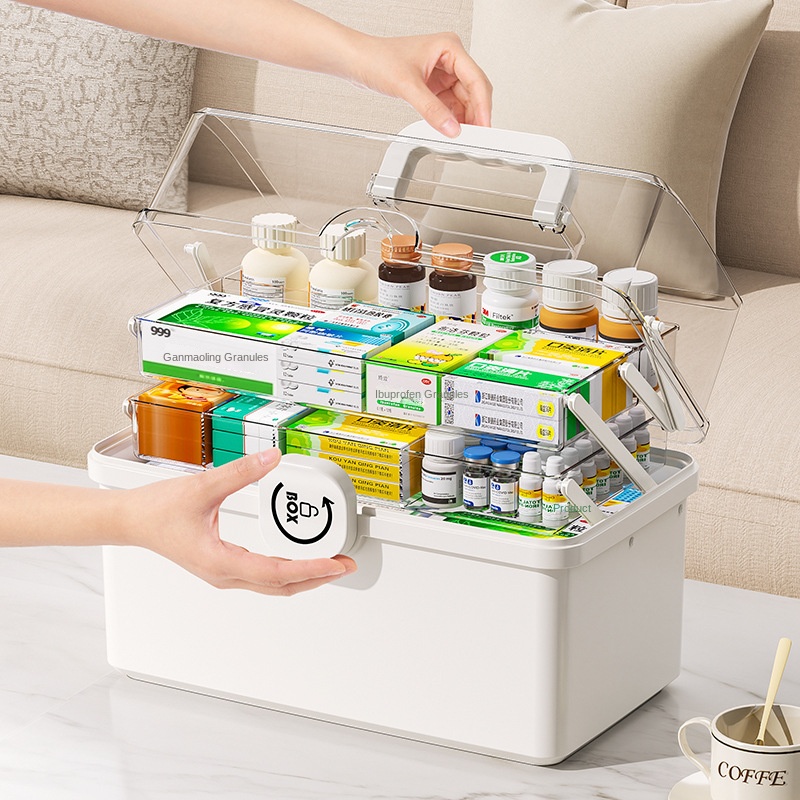 Portable Large Capacity 3-layer Medicine Home Storage Box With Handle For First Aid Kit And Medicine Box