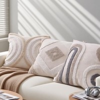 Housse de coussin carrée en coton et lin, style bohème, brodée, à franges, pour canapé, salon, dossier de lit, rayée, géométrique