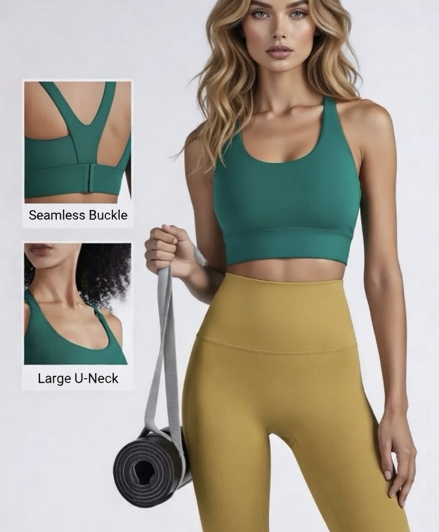 CY Wholesale High Quality Ladies Gym Sports Bra U-Neck Plus Size Padded Back Crisscross Backless Design Simple for Women Front