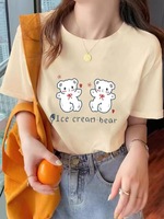 T-shirt femme en tricot rétro de haute qualité 100% coton coupe ample col rond été basique avec logo blanc imprimé personnalisé Style mignon