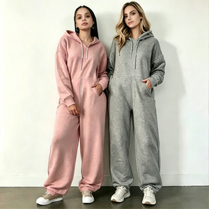 OEM Custom Manufacturer logo 100%Cotton Casual Women Baggy 2 Pieces Joggers Set Zip up Oversized Crop Hoodie and Sweatpants Sets - Product Image 2