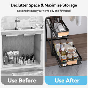 Organisateur <span class=keywords><strong>sous</strong></span> l'évier <span class=keywords><strong>Étagère</strong></span>s de rangement en métal à 2 niveaux avec panier coulissant pour cuisine salle de bain - Product Image 5