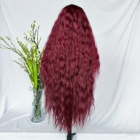 Wig sintetis KEMY HAIR New 99J 36 inci, wig sintetis HD Lace Front Deep Curl Braided tahan panas, campuran serat sintetis untuk wanita kulit hitam.
