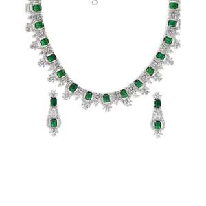 Collier plaqué argent avec motif de déclaration AD lapidé vert avec boucles d'oreilles AD ensemble de bijoux vêtements de fête de mariage disponibles - Product Image 6