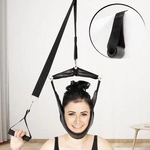 Ceinture de traction cervicale portable pour suspension sur porte, support de cou, massage santé, utilisation manuelle, noir et blanc - Product Image 1
