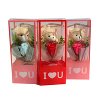 Cadeau de la Saint-Valentin, vente chaude, boîte carrée transparente en PVC, bouquet d'ours, fleurs de savon, poupée, 10*7*25cm, vente en gros, nouvelle collection, fête des enseignants