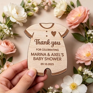 Etiqueta de recuerdo personalizada de madera duradera hecha a mano <span class=keywords><strong>para</strong></span> baby shower, con nombre y fecha grabados con láser, <span class=keywords><strong>para</strong></span> regalo de agradecimiento. - Product Image 2