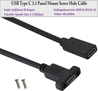 Kabel Panel Mount USB C ke USB C Gen 2 3A USB 3.1 Tipe C Female ke Female